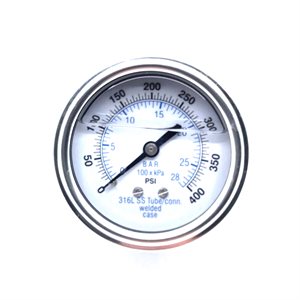Back Mounted Pressure Gauge - 2 1 / 2"Silicone Filled Stainless Gauge - 400 PSI - 1 / 4" MPT