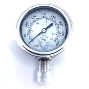 Pressure Gauge - 2 1 / 2"Silicone Filled Stainless Gauge - 400 PSI - 1 / 4" MPT
