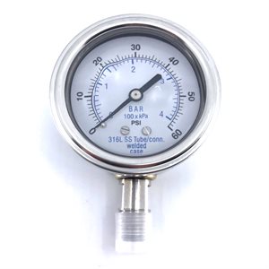 Pressure Gauge - 2 1 / 2" Silicone Filled Stainless Gauge - 60 PSI - 1 / 4" MPT