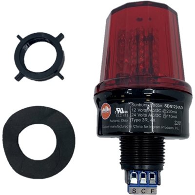 LED Alarm Light, 12VDC, Red Lens, QuickDraw Flasher (No Connector)