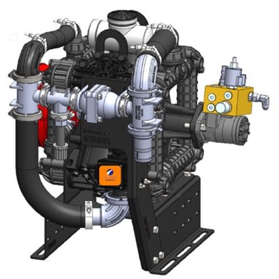 Complete PR80 Diaphragm Pump with 2" FP Inlet, Hyd Motor, PWM Valve, and RPM Sensor - Riser Mount